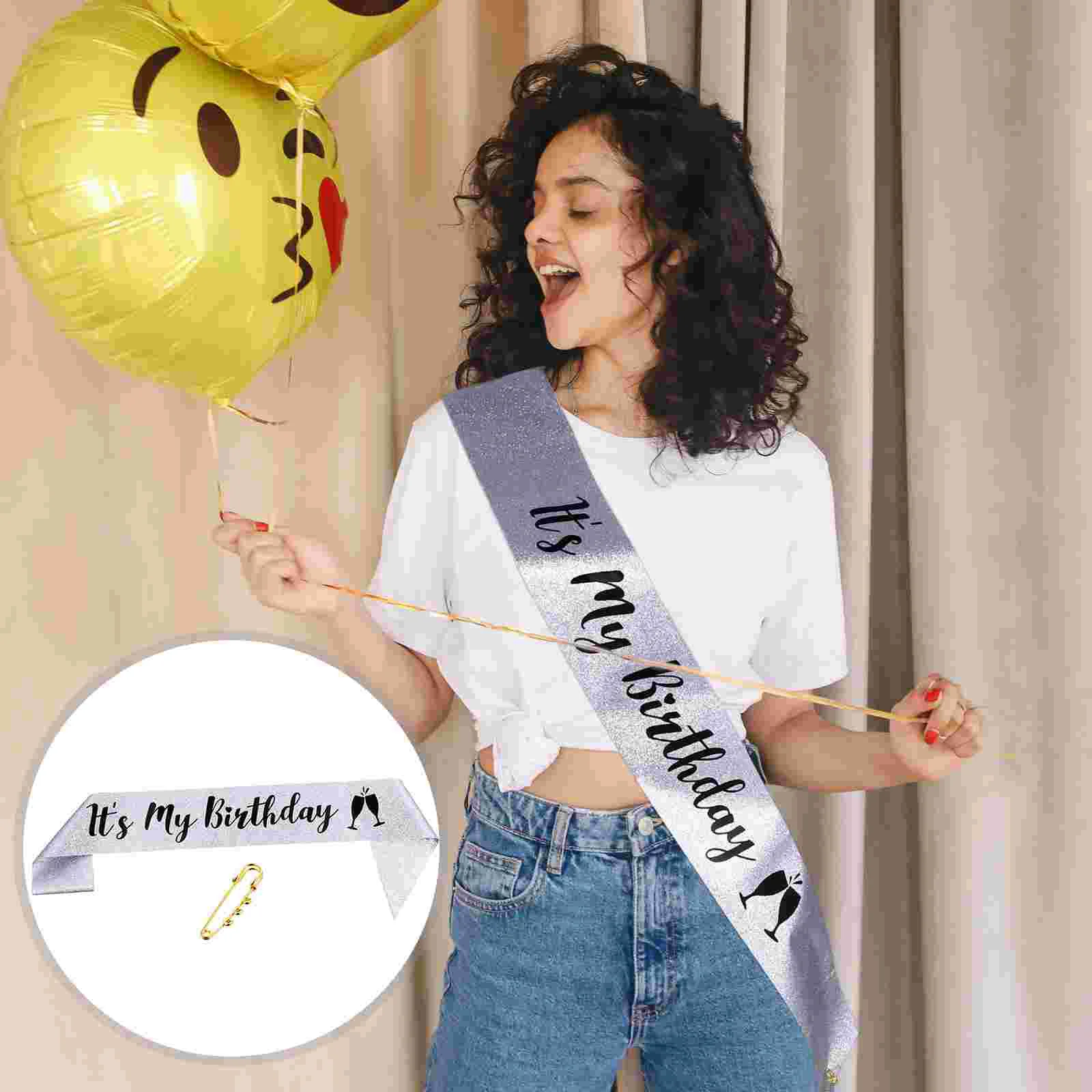 

Birthday Party Sash Glitter Cloth Belt Silver Golden Decorations Shoulder Strap Non Fading Themed Letters Beautiful Supplies