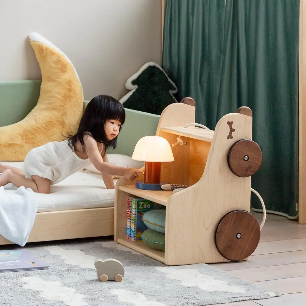 Hug the bear ladder cabinet, ladder stool wooden cart trolley, maple all solid wood storage bedside table