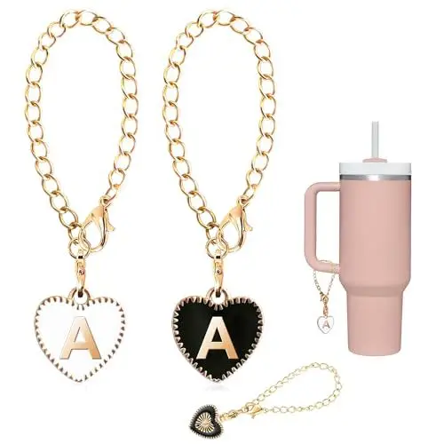 

2pcs Alphabet Charm Accessories Heart Shape Personalized NameID Tags for Stanley 40oz Cup Handle Initial Charm TagsLetter Charms