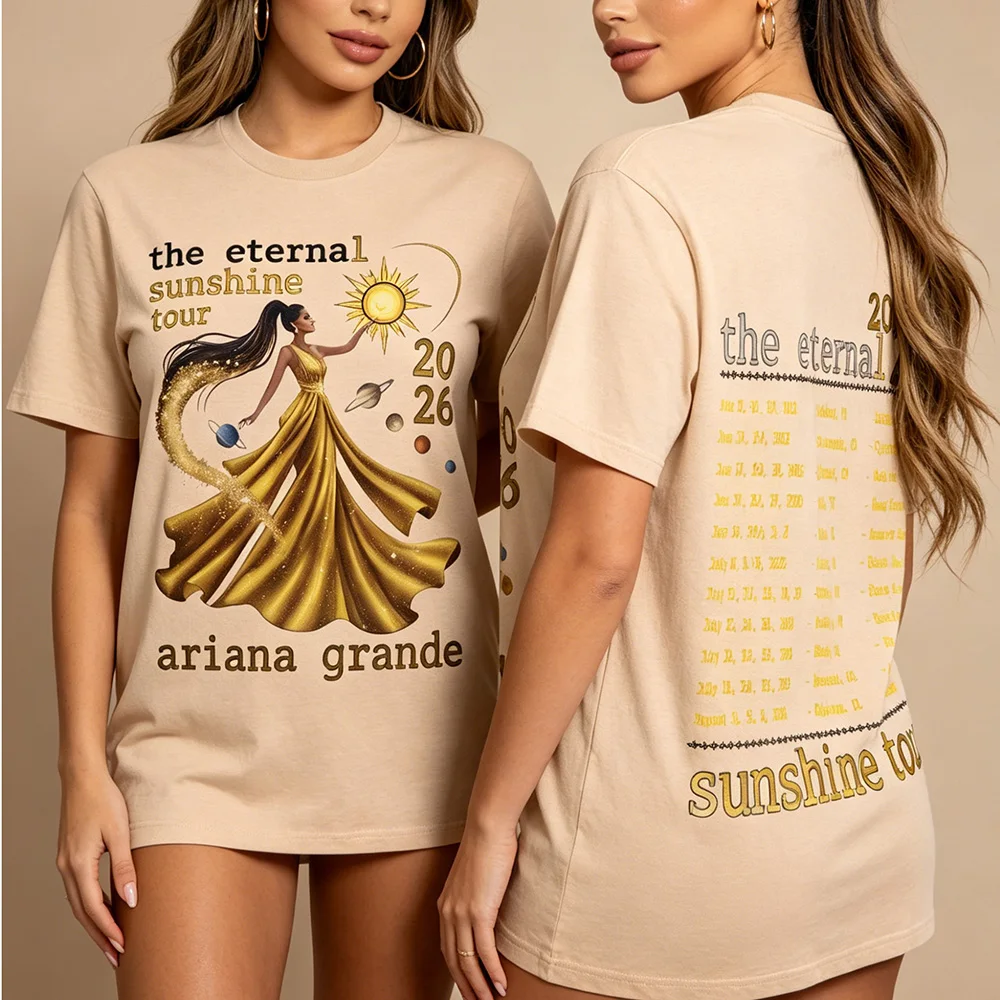 Camiseta de la gira Eternal Sunshine de Ariana Grande 2026, camiseta vintage de concierto pop, camiseta unisex de algodón para fans de Ariana, camiseta gráfica musical unisex