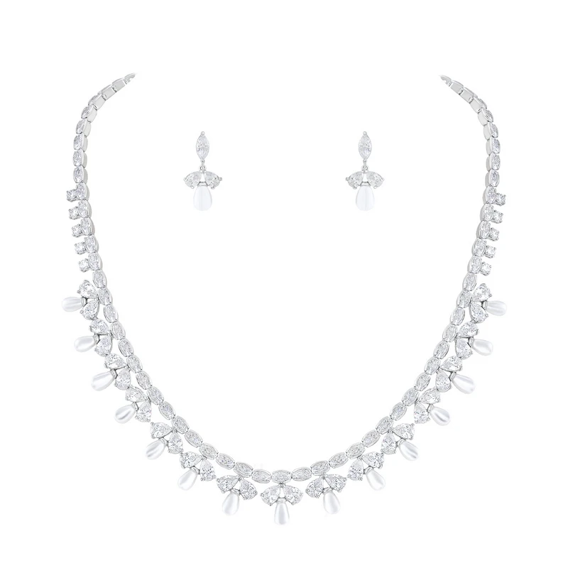 WEIMANJINGDIAN Brand New Arrival Cubic Zirconia and Shell Pearl Bridal Jewelry Set