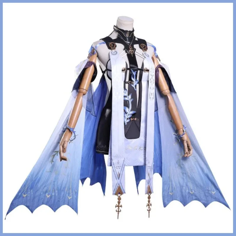 

s;3'c\5/b'Anime Game Wuthering Waves Rinascita Cartethyia Cosplay Costume Blue Dress Shawl Headwear Wig Woman Sexy Mas3'f,6\b;8/