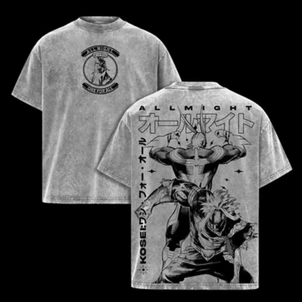 All Might My Hero Academia Anime T-shirt Men Women Clothing Vintage Y2k Washed T Shirt Summer High Quality Pure Cotton Tees Tops