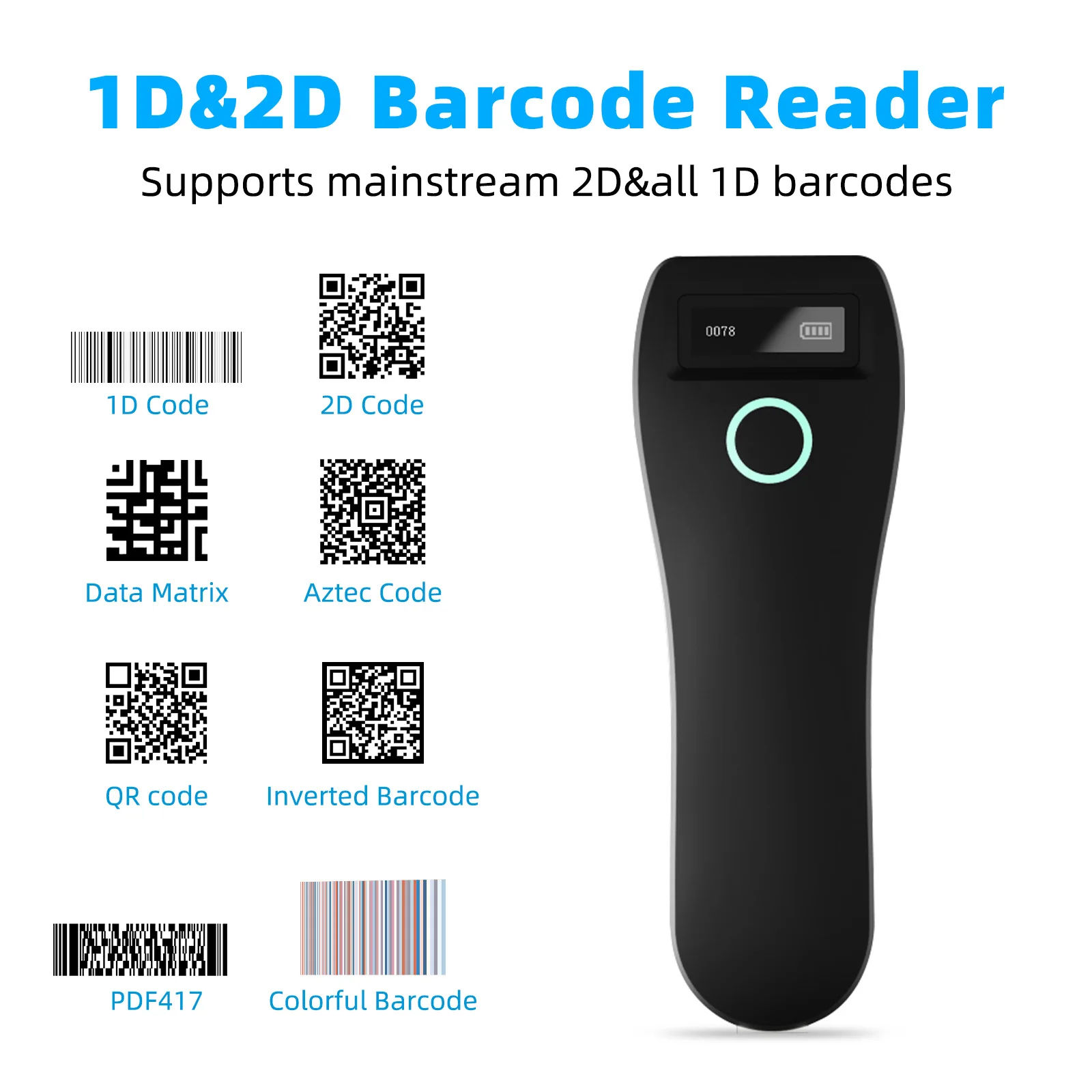 

2D-сканер штрих-кода Bluetooth 2,4G Беспроводной 1D 2D QR-код Мини-ручной портативный карманный считыватель IOS Android ПК для мобильной оплаты