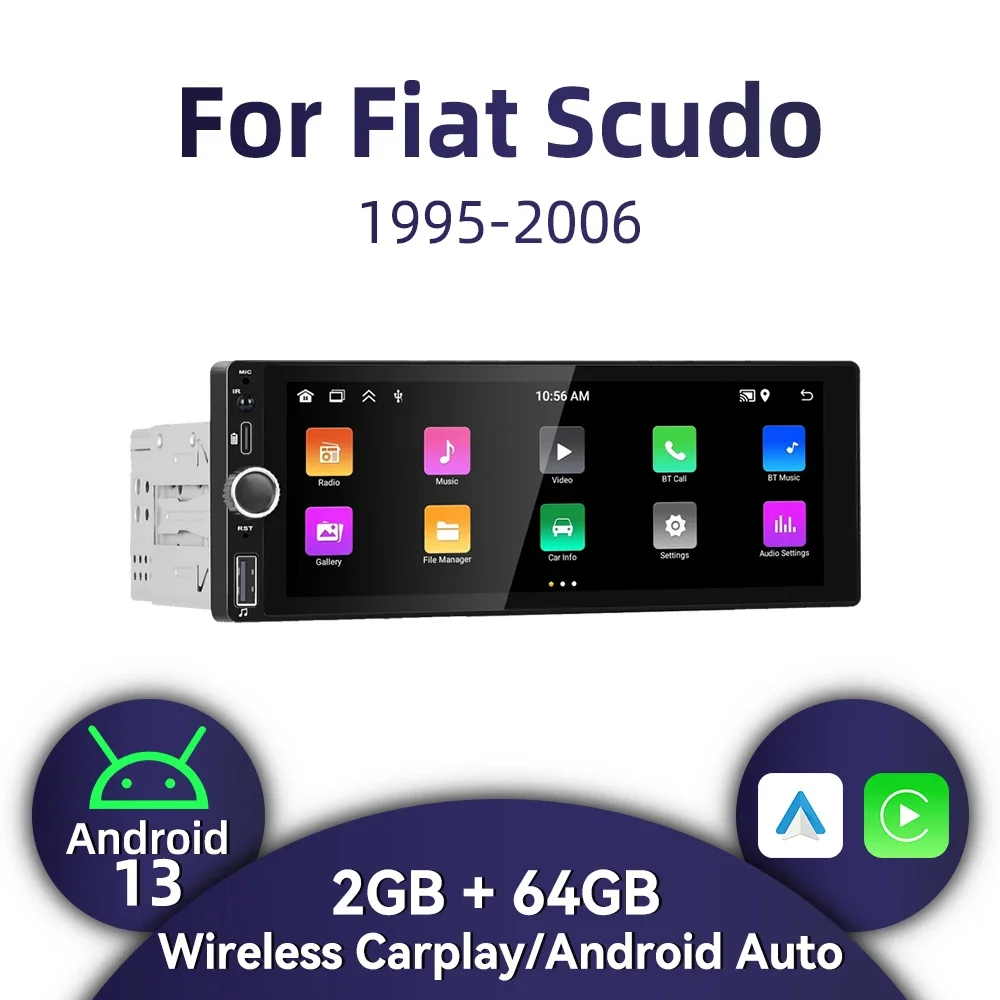 

Автомобильный радиоприемник 1 Din Android для Fiat Scudo 1995-2006, 6,86-дюймовый экран, стерео Carplay, Android, мультимедийный головное устройство, GPS BT, WIFI