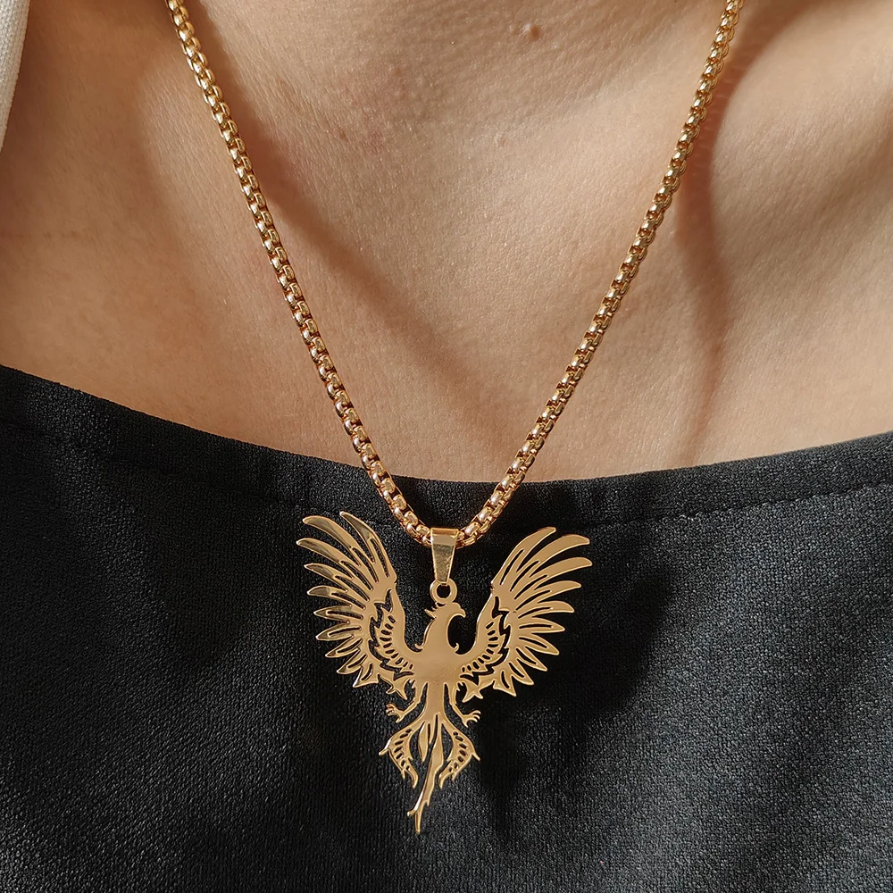 Trendy Phoenix Pendant Necklace for Women Girls Stainless Steel Gold Color Neck Chain Choker Lucky Bird Jewelry Gift