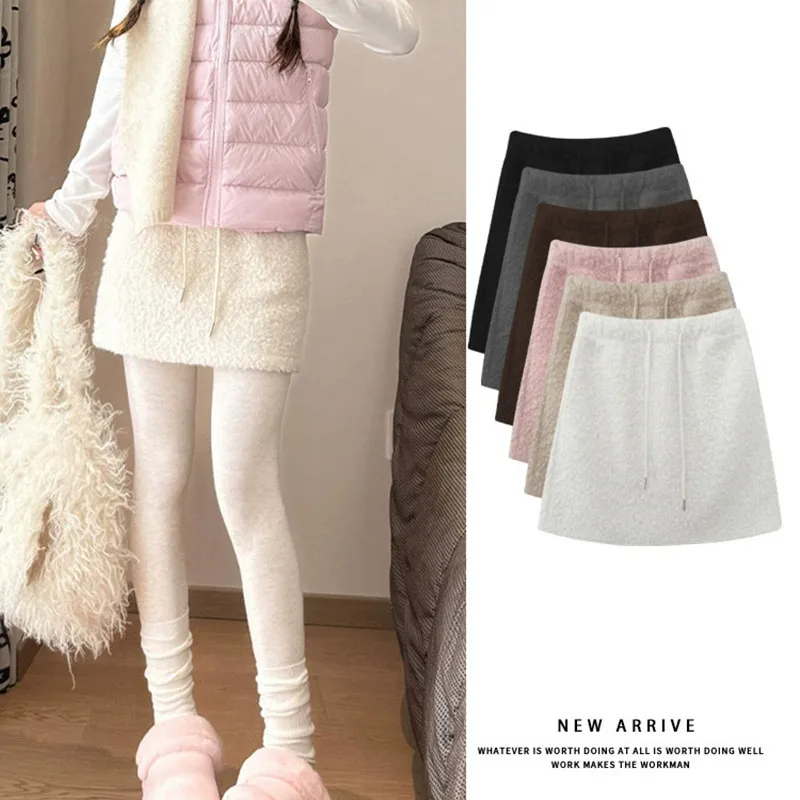 Faux Lambswool Mini Skirts for Women Lovable Sweet High Waist Slimming Plush Short Skirts Autumn Winter New Street A-line Skirt
