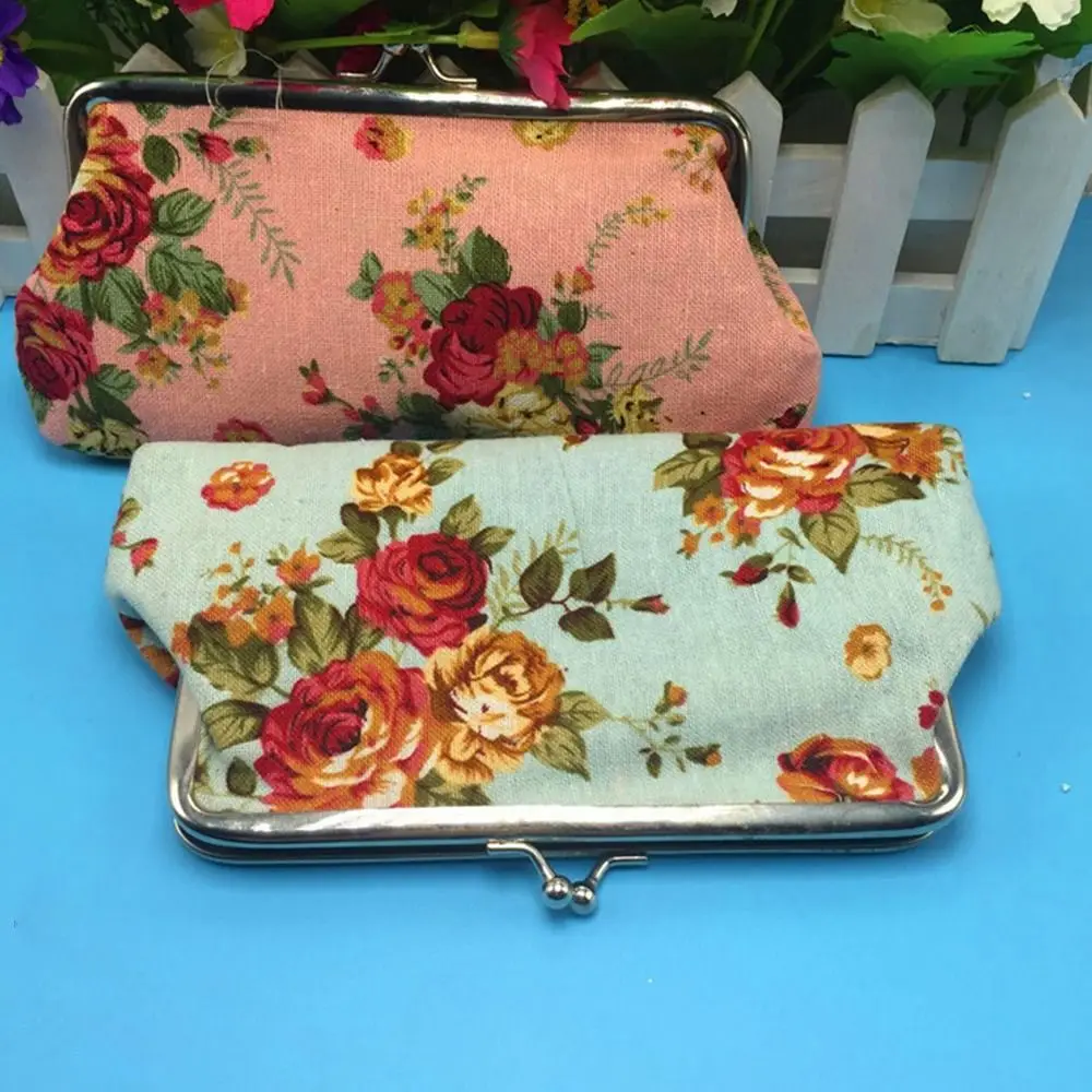

Fashion Retro Long Kiss Lock Wallet Floral Vintage Flower Coin Purse Small Wallet Credit Card Holder Money Clutch Bag Travel