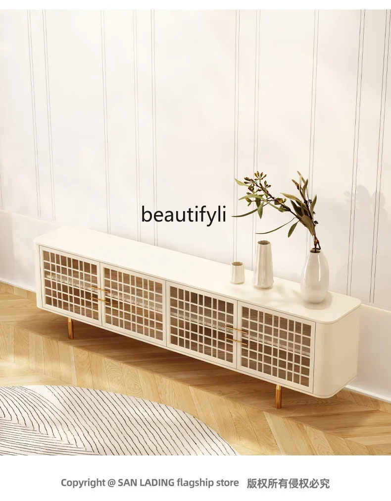 Nordic light luxury solid wood TV cabinet coffee table combination living room storage floor cabinet TV cabinet