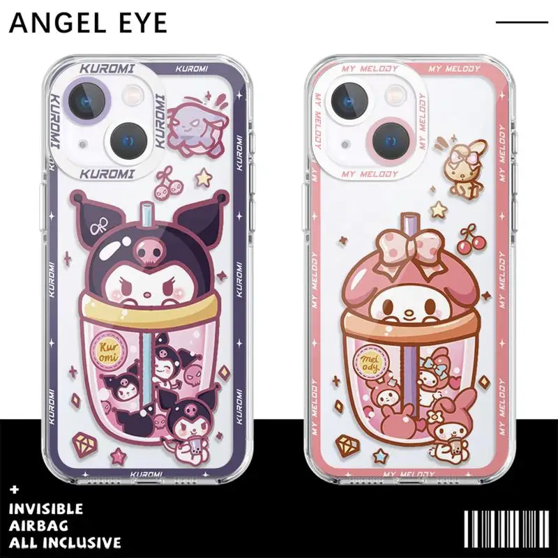 phone case For iPhone 14 13 12 Mini 11 Pro Max 15 8 X XR XS MSX 6 6S 7 SE 15Plus Clear fundas cover Cute Strawbery Melody Kurome