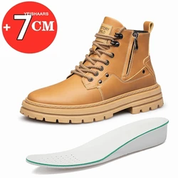 Men Boots Elevator Shoes High Quality Zip Leather Boots Hidden Heels Heightening Shoes Man Increase Insole 7cm Masculino Taller