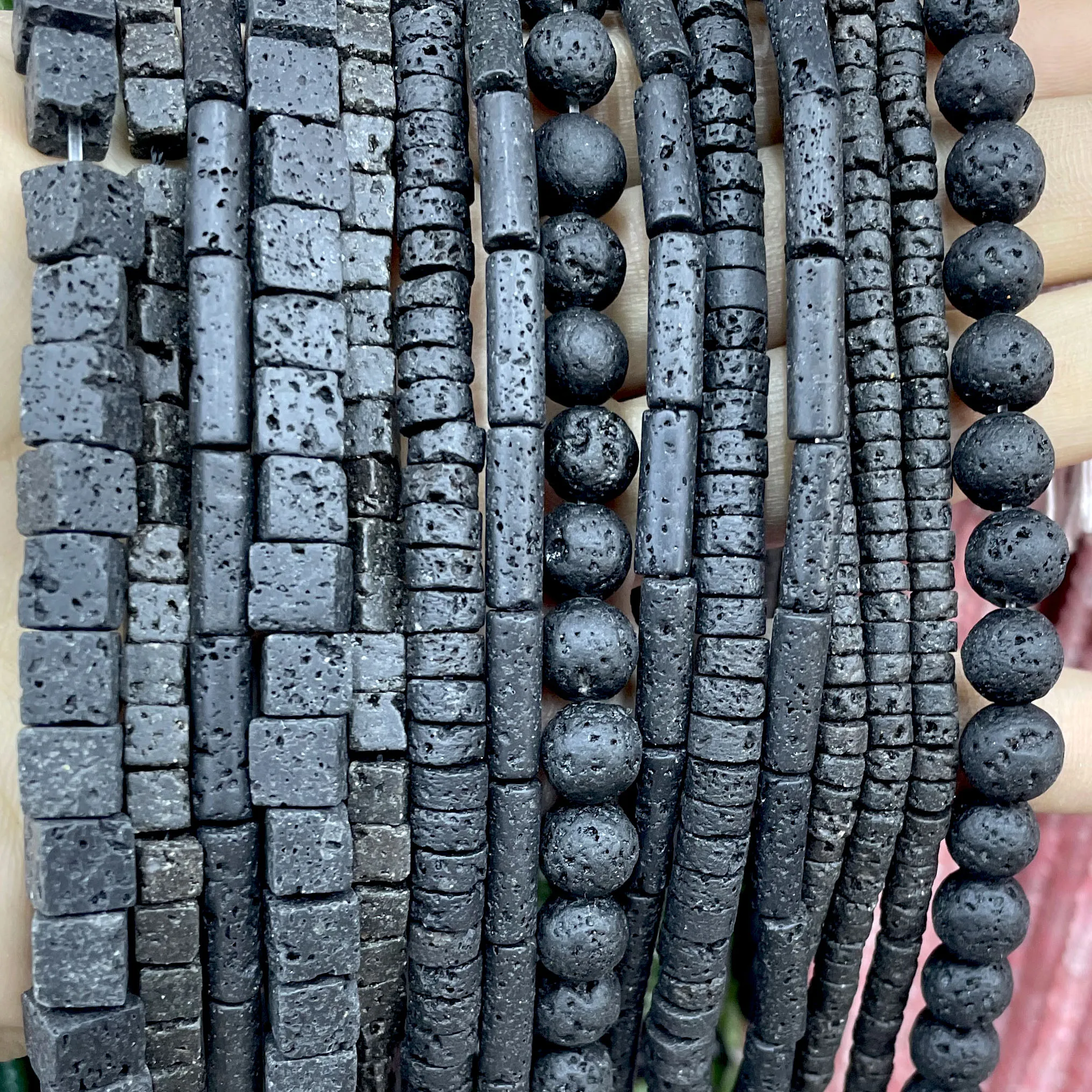 Natural Stone Volcanic Lava Cylinder Wheels Square Round Heart Shape Spacer Beads For Jewelry Making Diy Bracelet Accessories