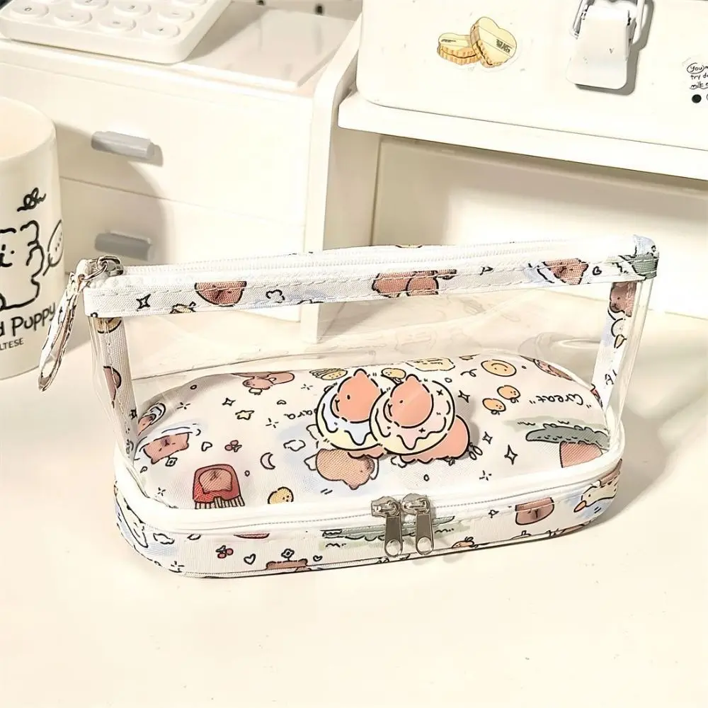 قماش مقلمة شفافة الكرتون فراشة هريرة طالب قلم رصاص الحقيبة Kapibala الحد الأدنى نمط القرطاسية حقيبة التخزين