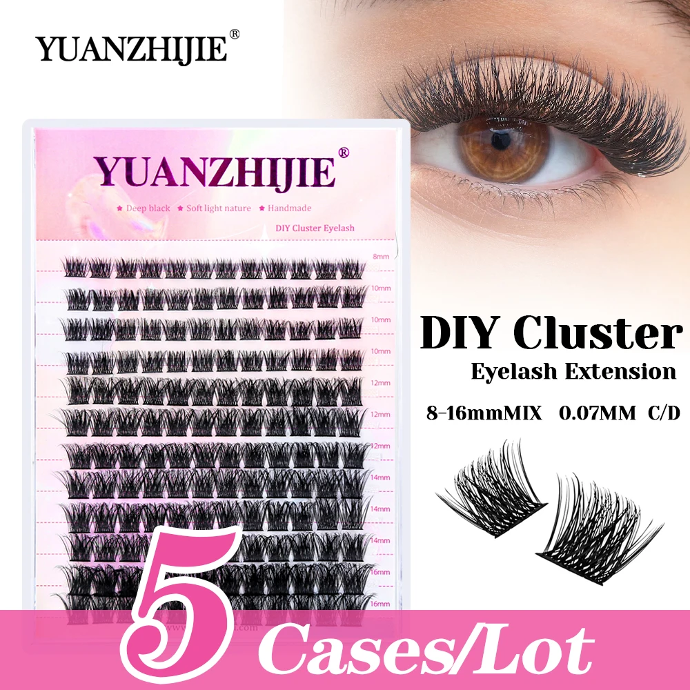 12 Lines YUANZHIJIE 5cases/lot Wispy Lightweight Segmented Hybrid Lashes Matte Black Natural Looks DIY Clusters Eyelash in Stock