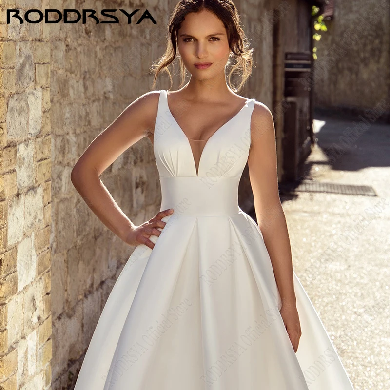 RODDRSYA Vestido de novia con aleta de ilusión de bolsillo con botones, parte posterRODDRSYA-vestidos de novia de satén con bolsillo, apliques de ilusión, botones, espalda, Túnica de novia, bohème Civil, hecho a medida