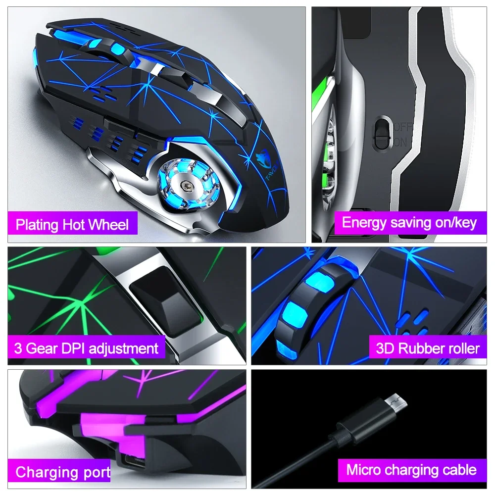 ใหม่ไร้สายชาร์จเมาส์สําหรับเล่นเกม Mute Backlit Mouse Mechanical Ergonomic Optical อุปกรณ์เสริมคอมพิวเตอร์สําหรับ PC แล็ปท็อป