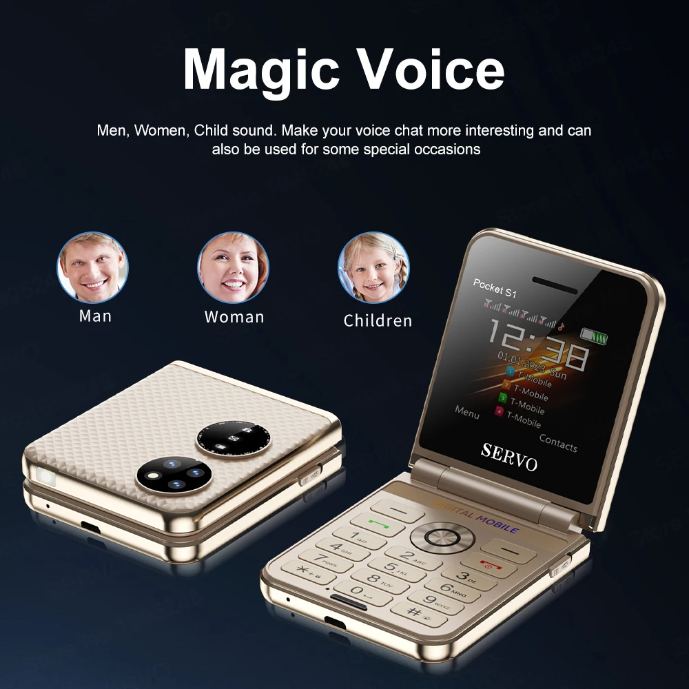 SERVO Pocket S1 Flip Mobile Phone 4 SIM Standby Call Recording Magic Voice Speed Dial Blacklist 2.4