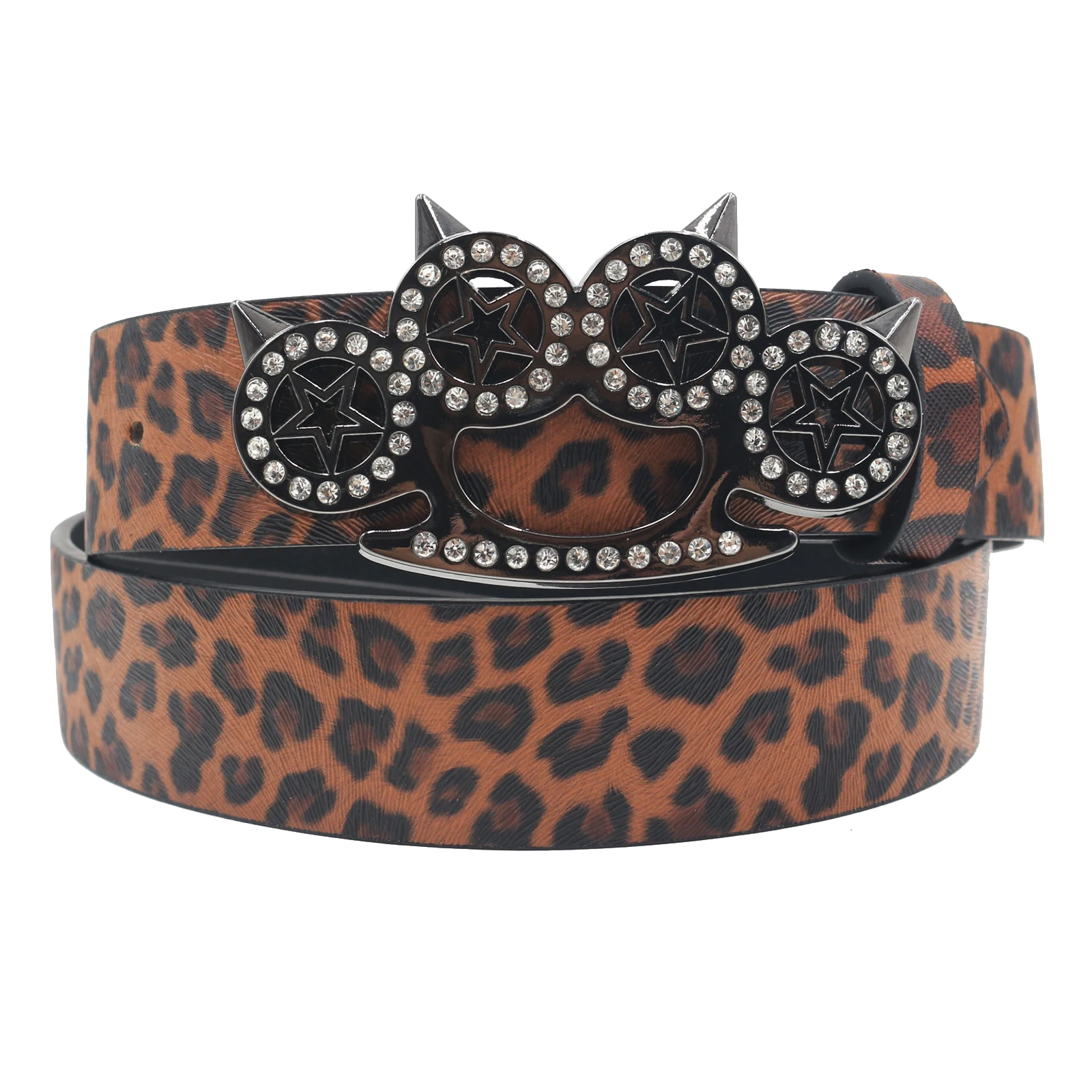 Leopard print Trendy Women\'s Belt Elegant Shiny Rhinestone CAT Soft  Belts Wide Fashion Pants, Dress Waistband
