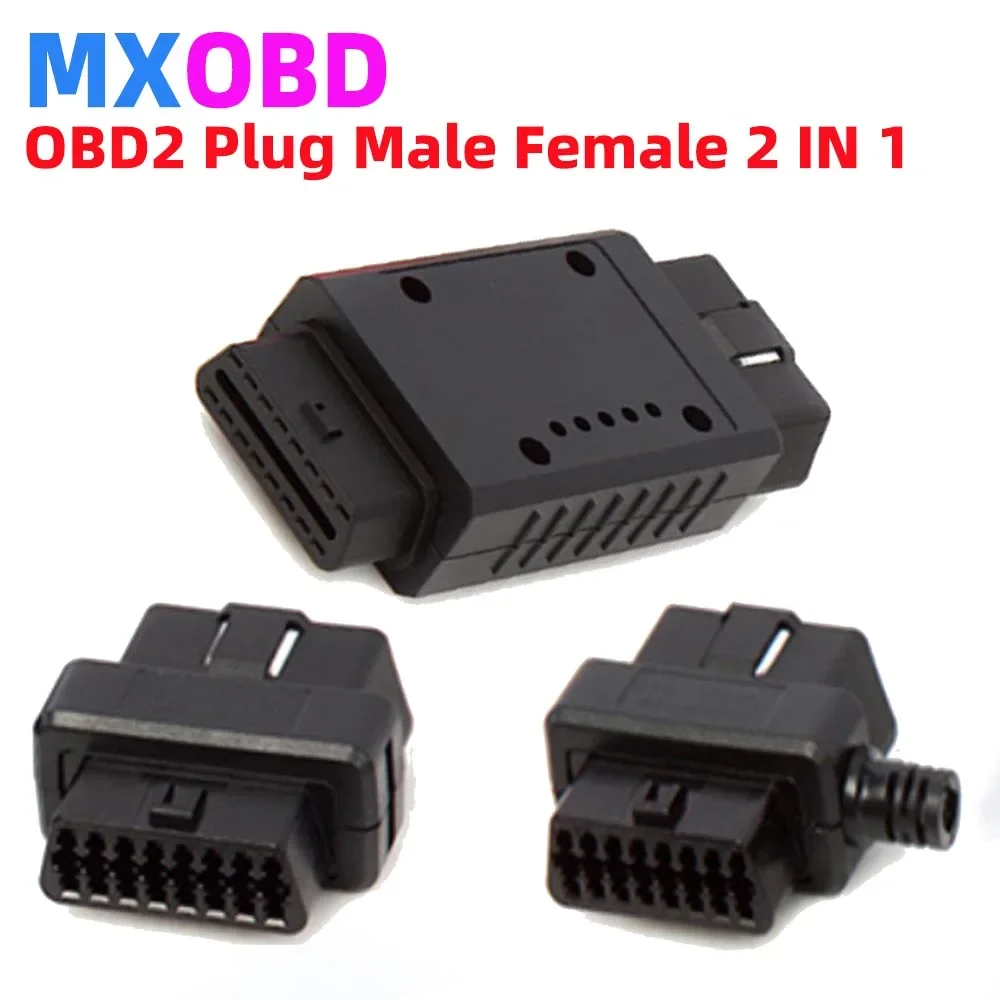 12V 24V ELM327 OBD2 Connector Cover with Enclosure J1962m Plug with Enclosure 16pin Male Female Connector DIY Tool Two with Open