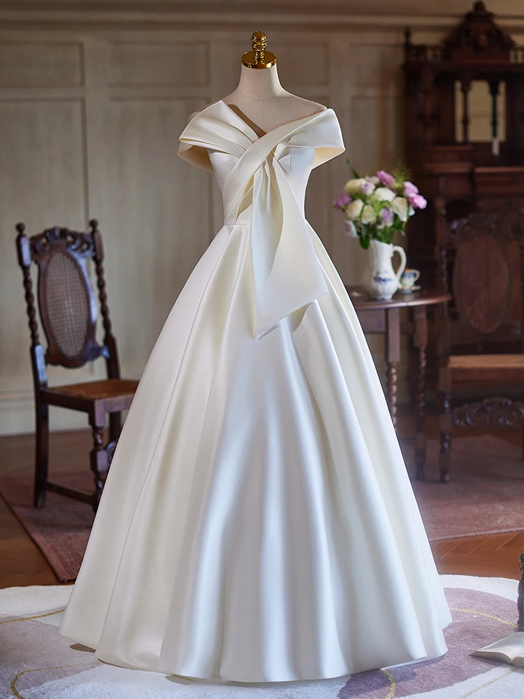 

Silk Satin Wedding Dr One oulder Long Evening Gown for ort Brides Luxury High End Engagement Dr Korean Sle Prince...