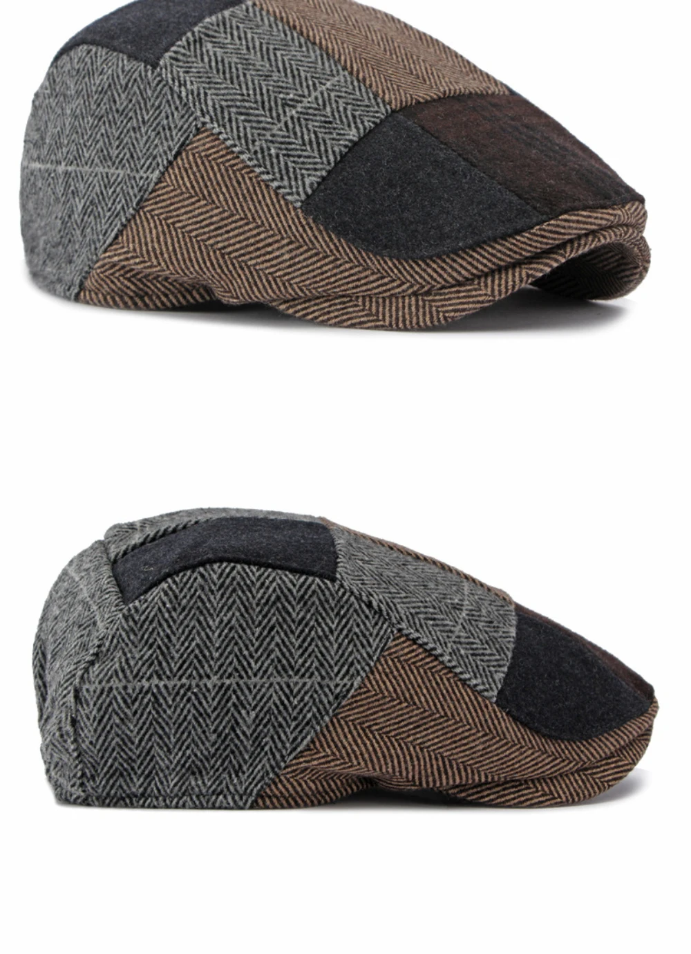 HT5157 Herren- und Damen-Baskenmütze, Retro-Patchwork-Künstlermütze, karierte Ivy-Flatcap, 2026 neue Herbst-Winter-Wollmütze – Detail 12