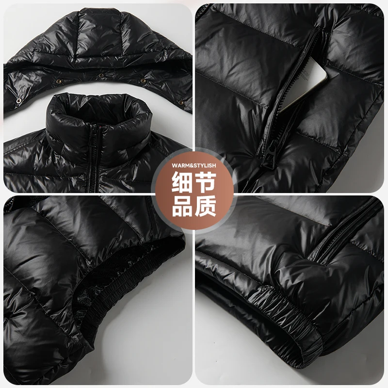 2025 Goose Down Hoodie Vest Shoulder Autumn/Winter New Collection Thickened Warm Goose Down Content 90% Couple's Bright Surface