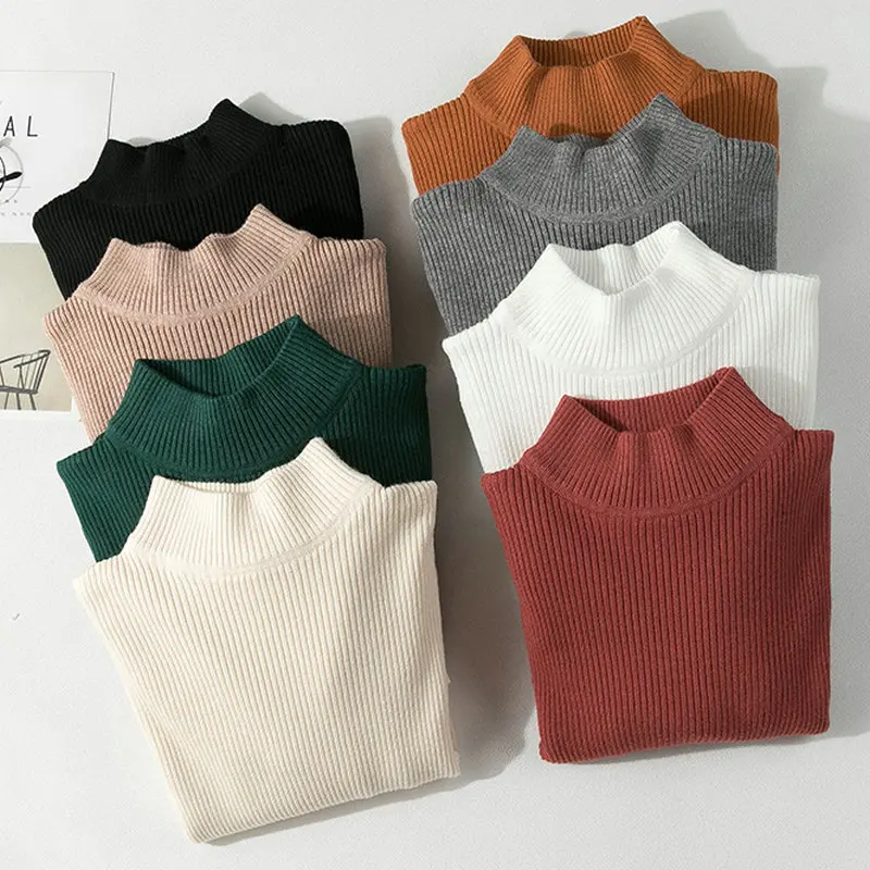 

Turtleneck Women's Knitwear Long Sleeve Solid Pullover Slim Sweater Fashion Elegant Tops