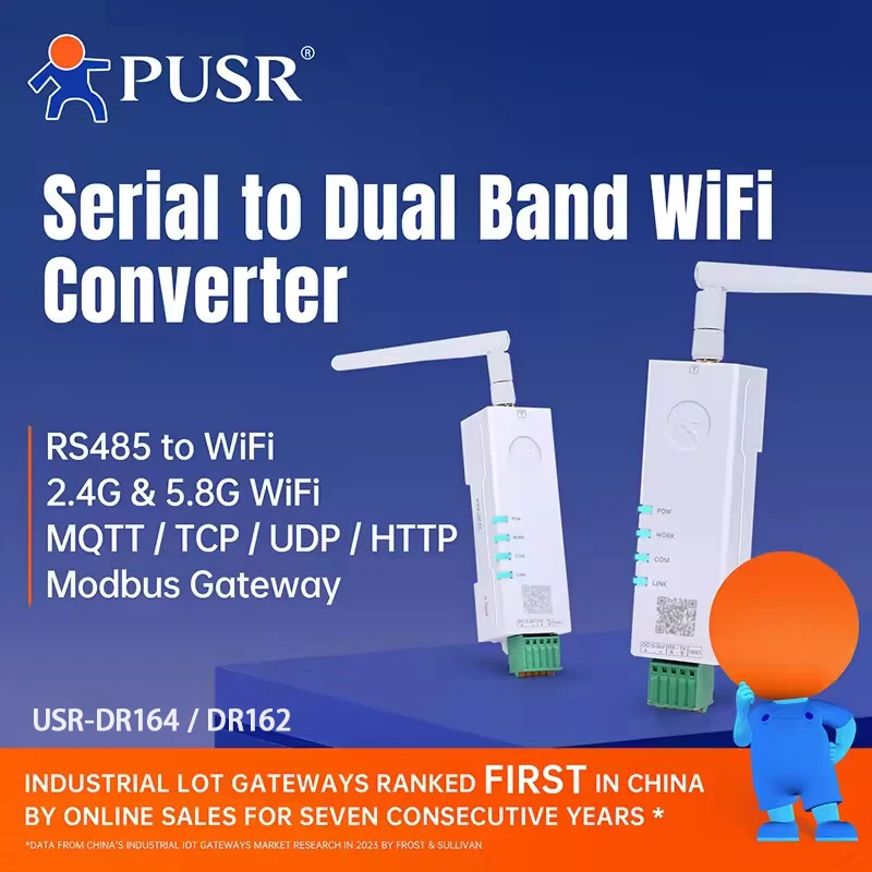 Serial to Dual Band WiFi Converter RS485/RS232 to WiFi Converter Modbus Gateway with MQTT IEEE802.11 a/b/g/n USR-DR164/162