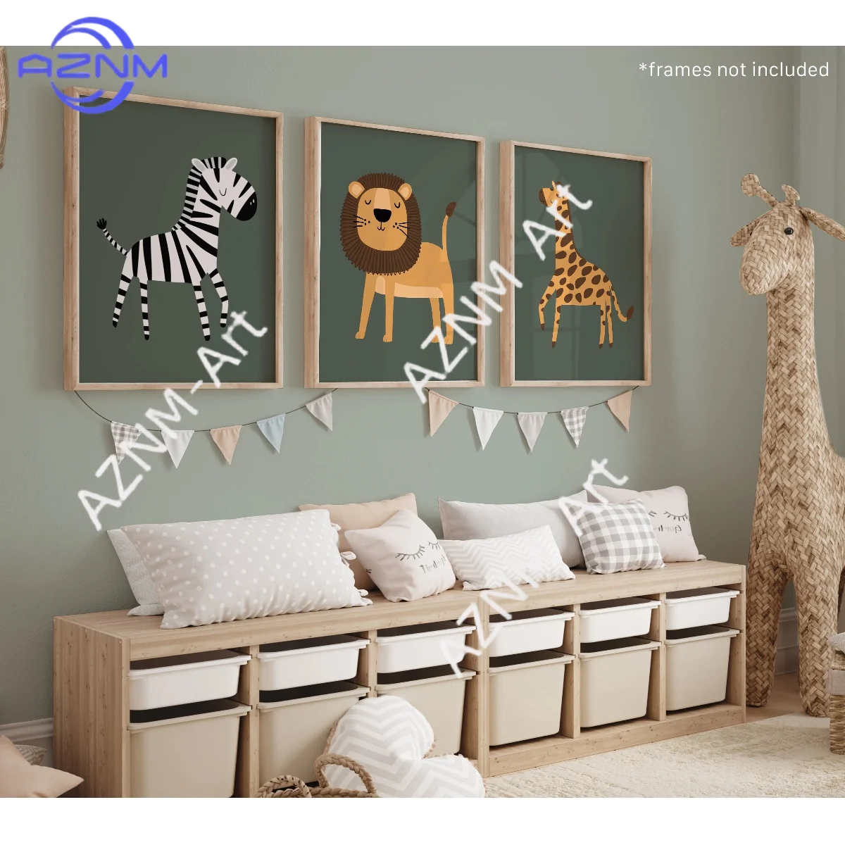 1/3Pcs Set of 3 Safari Animals Nursery Prints, Lion Giraffe Zebra Print, Jungle Animals Print, Playroom Prints, Scandi Kids Art