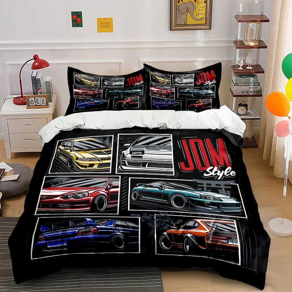 Classic Japanese Modified Cars Art Duvet Cover Set with 3D Printing Design Soft Polyester Bedding Set All-Season Comfort