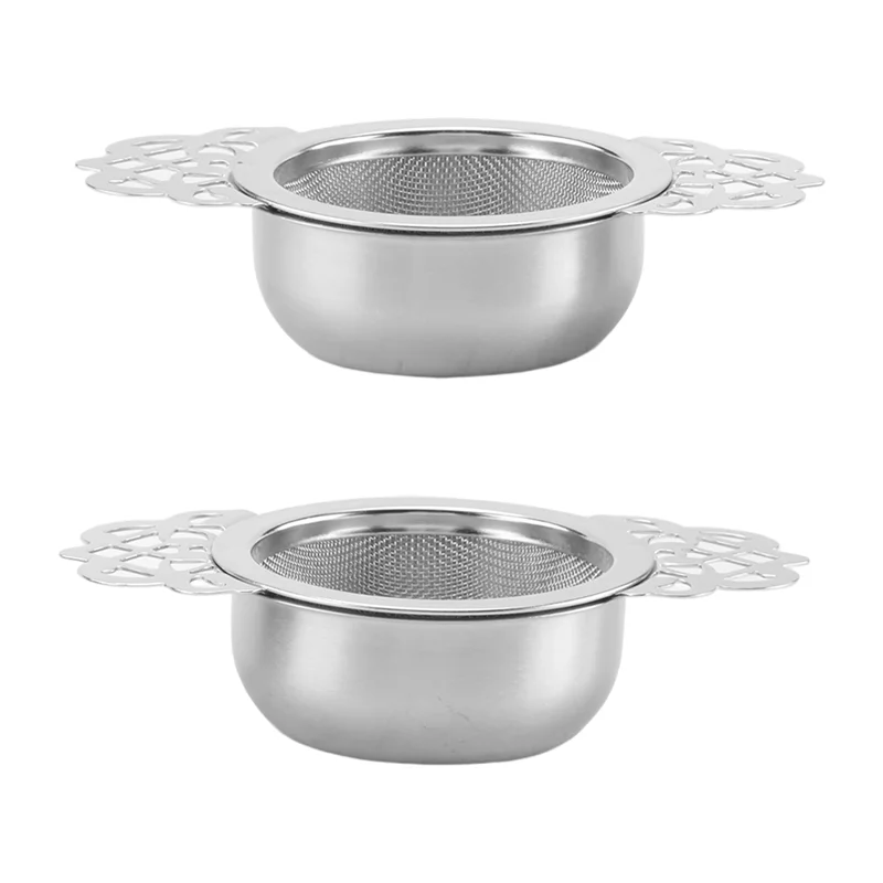 2 szt. Filtr do herbaty, sitko do herbaty ze stali nierdzewnej z miską, bardzo drobne sitko do herbaty z podwójnymi skrzydłami Handlesab13
