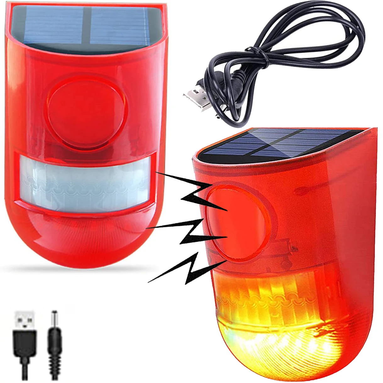 Solar Sound Alert Flash Warning Sound & Light Alarm Motion Sensor 110 Decibels Siren  Strobe Security Alarm System for Farm