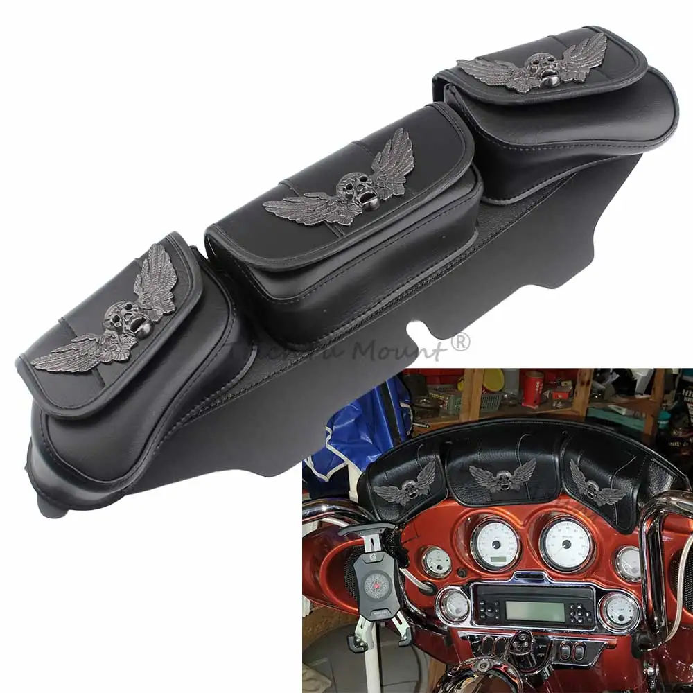 Motorcycle Black 3-Pocket Windshield Batwing Fairing Pouch Bag Windscreen For Harley Street Glide Ultra Limited 1996-213 Parts