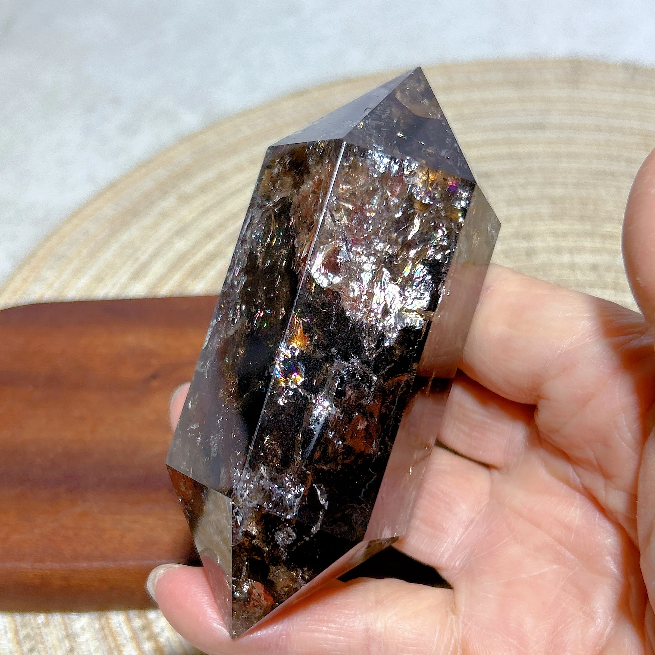Natural Crystal Smokey Quartz Big Tower Double Point Rainbow Flashy High Quality Healing Energy Gemstone Home Decorations Gift