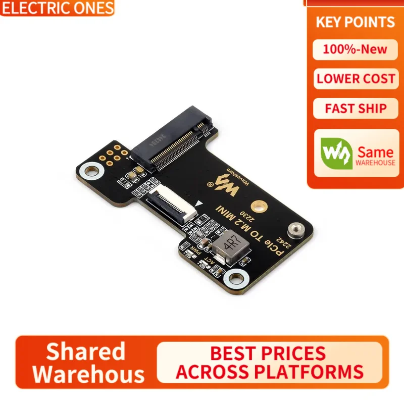 

【Waveshare genuine】- PCIe To M.2 Mini Adapter for Raspberry Pi 5, Supports NVMe Protocol M.2 Solid State Drive, High-speed Readi