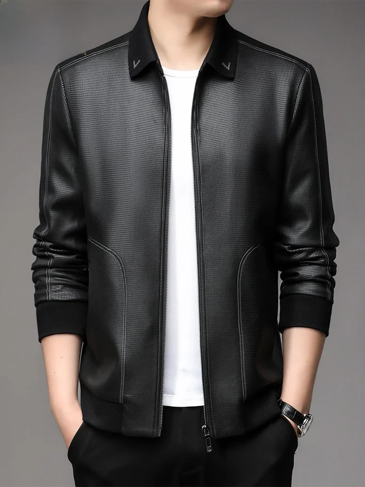 

Busin Casual Leather Jaet Men's Midlife Dad Clothes Autumn Winter New Sle Zipper Closure Fake Alligator Texture Coat