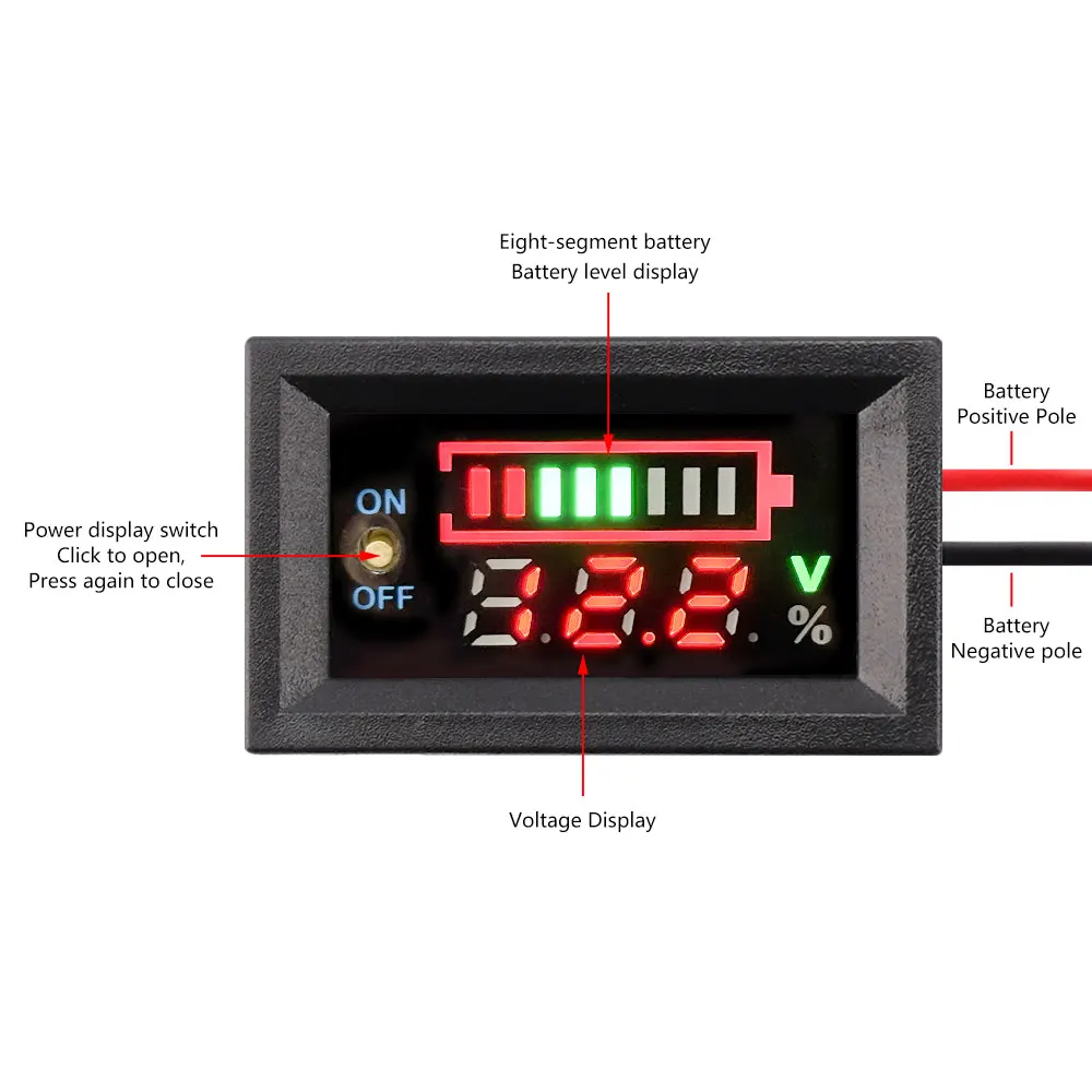 12V akumulator samochodowy Tester pojemności cyfrowy wyświetlacz Led woltomierz bateria wskaźnik poziomu z przełącznikiem bateria litowa 2S 3S 4S