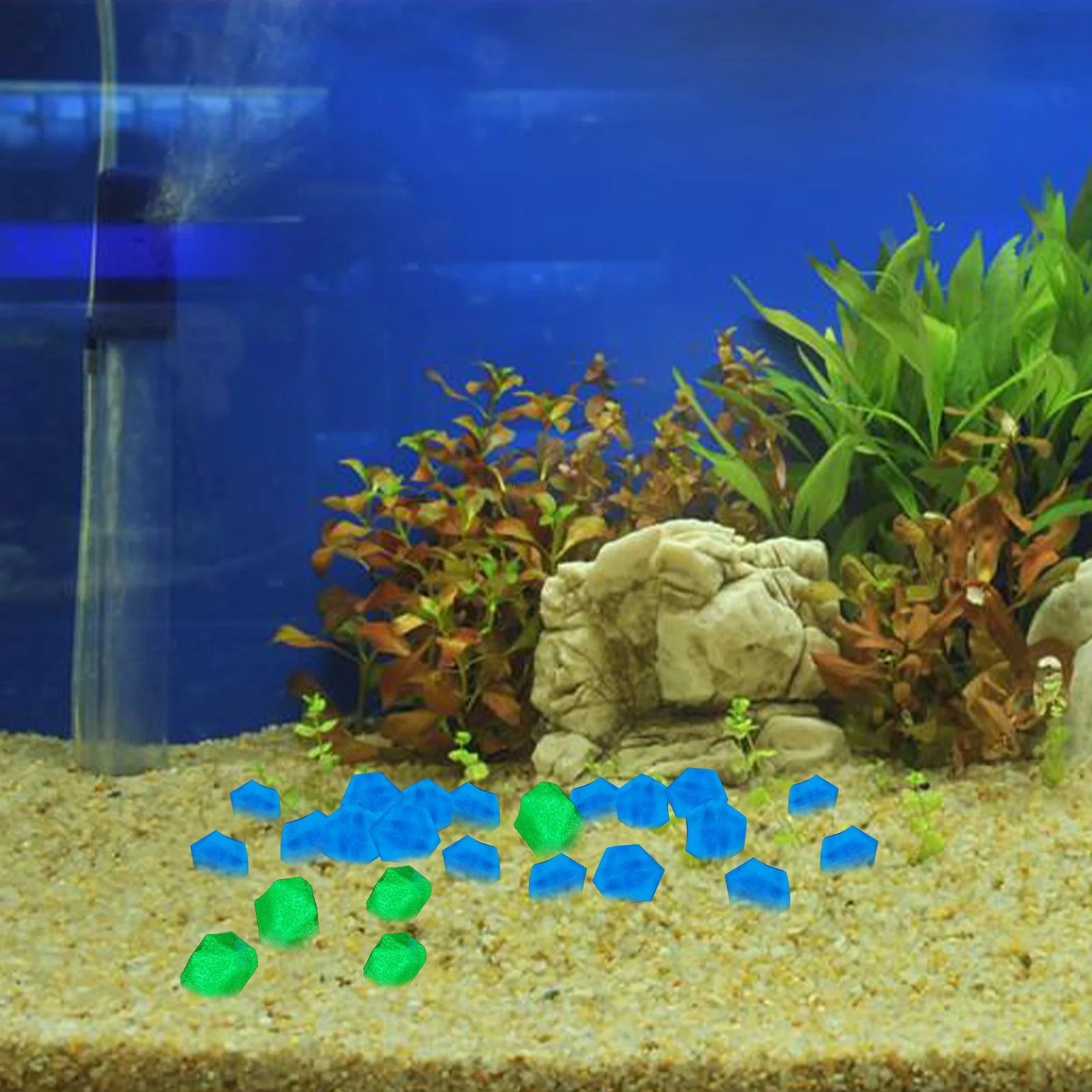 

300Pcs Tank Landscaping Stones Blue Green Resin Pebbles Aquarium Bottom Decoration Fresh Chic Ornament