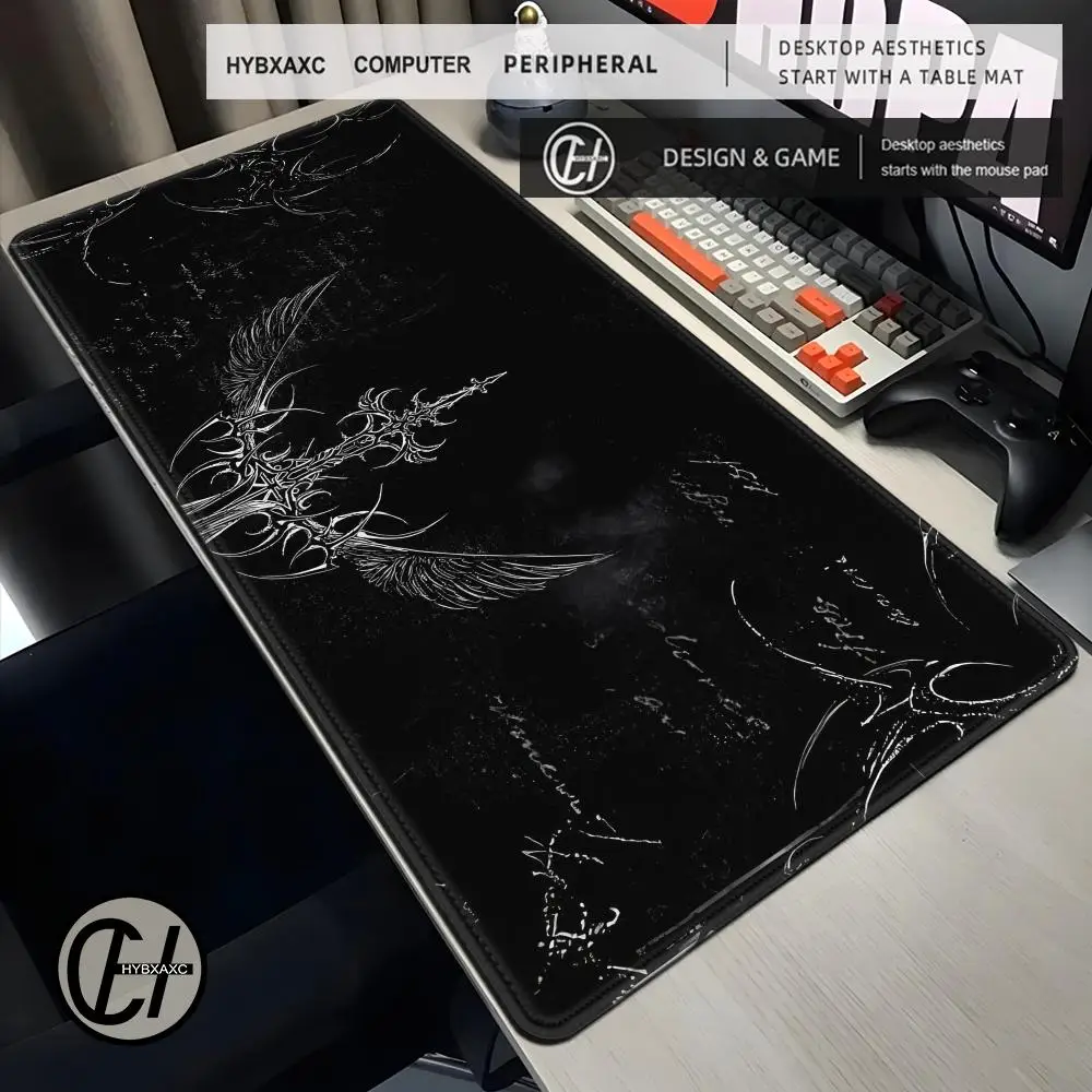 Dark Gothic Cross Wing Pattern Large Desk Mat Non-Slip Rubber Extended Mousepad Desktop Protector Gaming Keyboard Table Pad