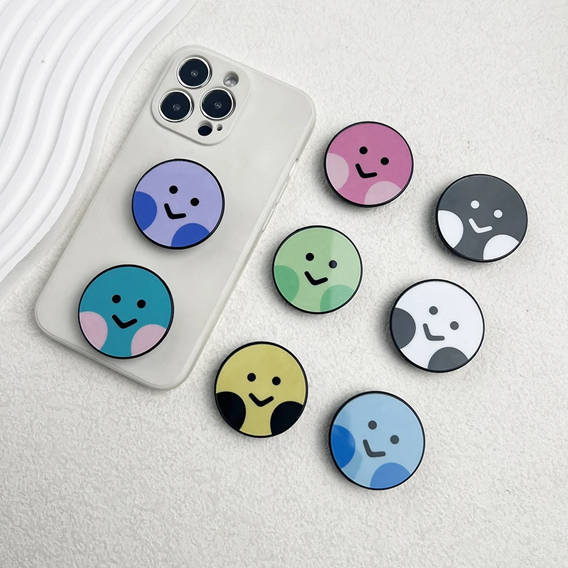 Simple Style Cartoon Emoji Phone Grip Cute Phone Stand Lazy Foldable Desktop Phone Holder For iPhone 15 Pro Max Huawei Xiaomi