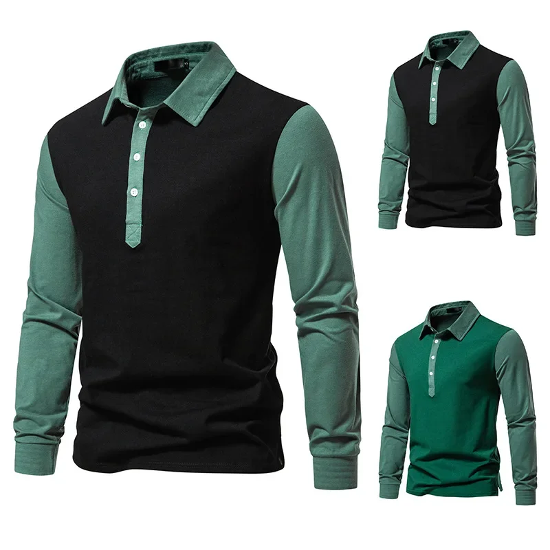 

2023 Spring and Autumn Men's New Colored Polo Long Sleeve Polo Colored T-shirt Men's Wear