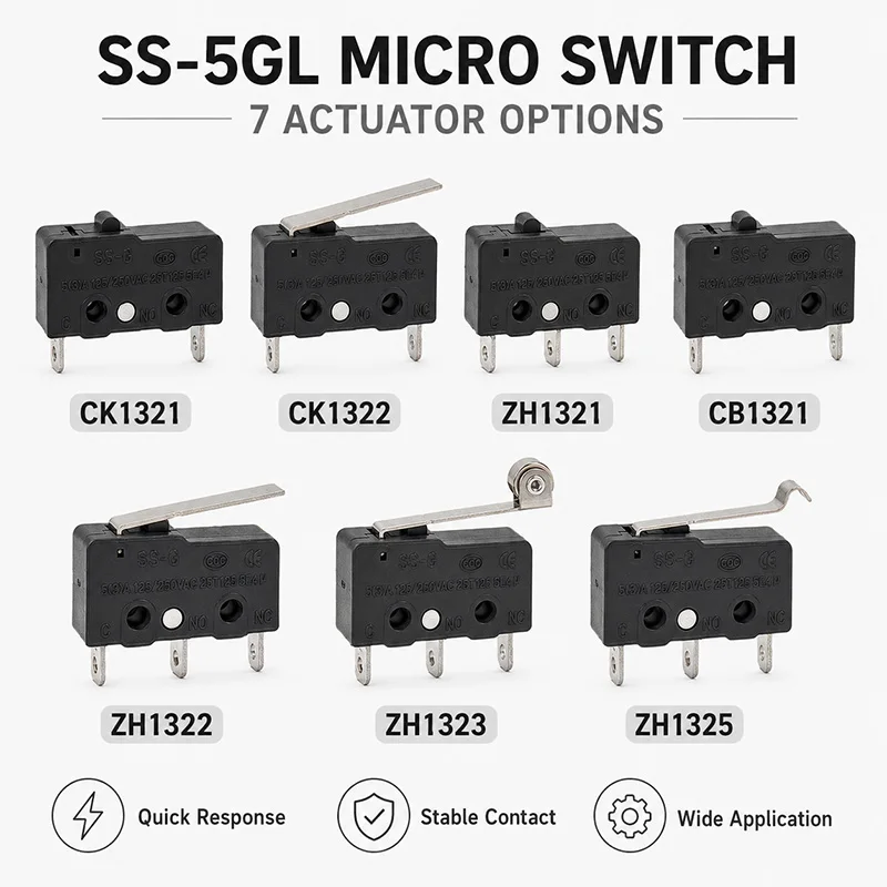 SS-5GL Subminiature Micro Switch 2 3 Pin NO NC SPDT Push Button Straight Lever Roller Arm Snap Action Limit Sensor 5 10 20 50PCS