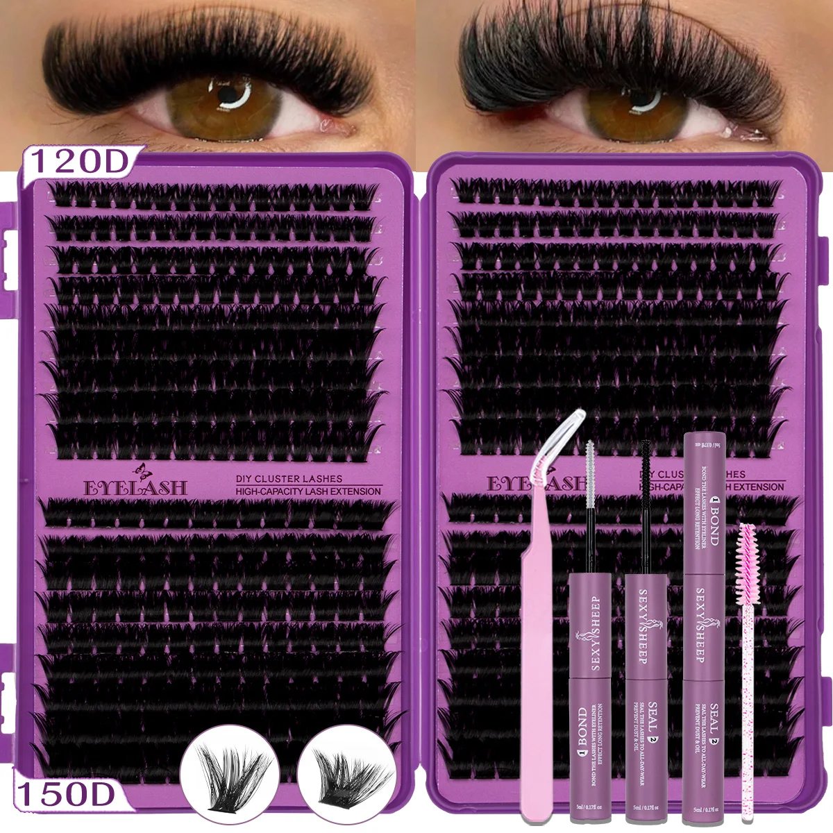 DIY Wimpernbüschel-Set Einzelwimpern-Kit Großes Set mit Kleber und Versiegelung Wimpernpinzette Wispy Lashes Kit Wiederverwendbar