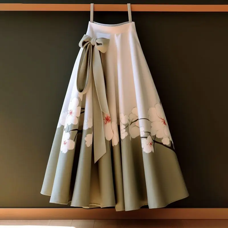 

2025 Retro Chinese Hanfu Printed Colored Horse Face Skirt Women's Spring Fashion Versatile Folded Loose Mid Length Skirts
