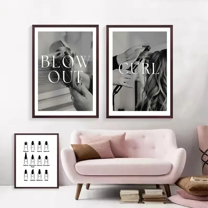 Classic Fashion Hair Salon Sign Trim,Color,Curl h-Hairstylist Tool Poster Canvas Painting Wall Art Pictures Home Decor Gift