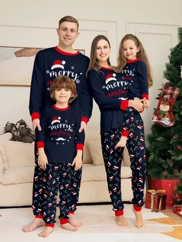 Novo feliz natal impressão mãe filha pai filho combinando pijamas conjunto 2 peças terno macio solto loungewear natal família olhar pijamas