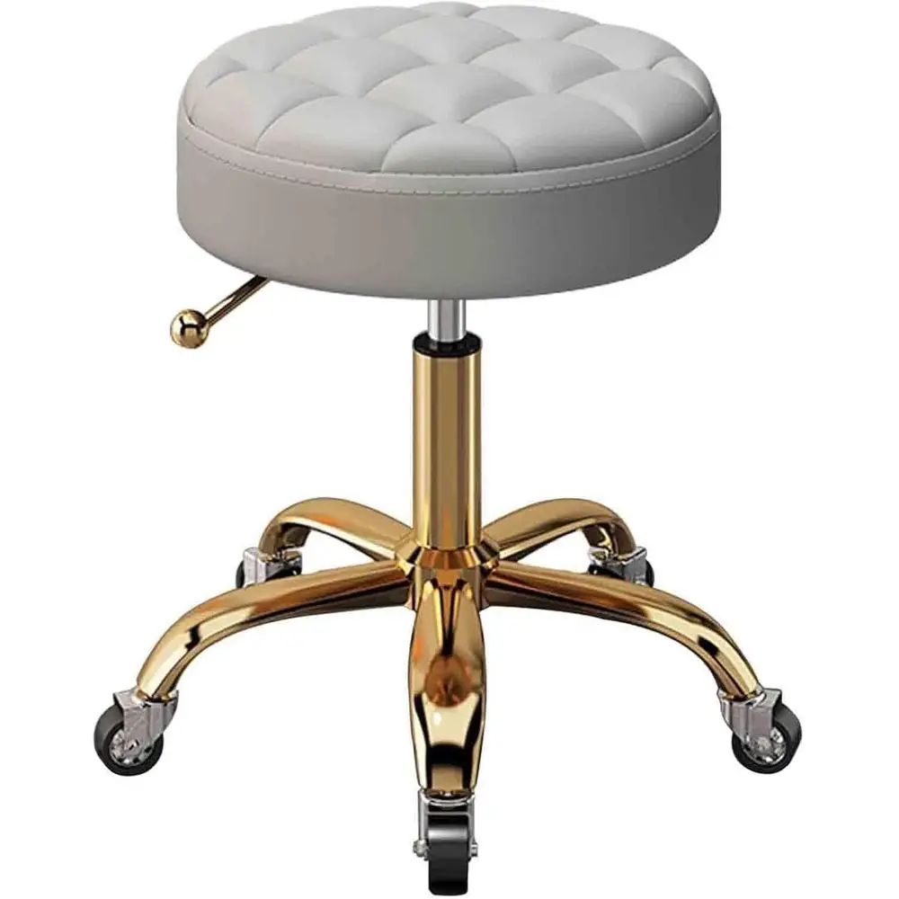 

360 ° Вращающееся кресло для спа с регулируемой высотой, сиденьем из искусственной кожи и основанием цвета титанового золота для офиса, массажа, салона и косметических услуг