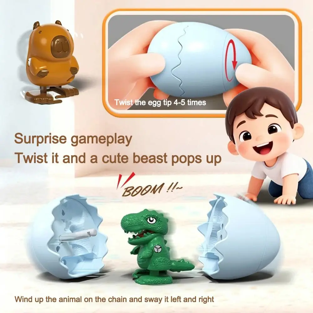 ゼンマイ仕掛けの動物のおもちゃ、跳ねる卵のおもちゃ、歩く恐竜、ゼンマイ仕掛けの歩くカピバラ、ゼンマイ仕掛けのおもちゃ