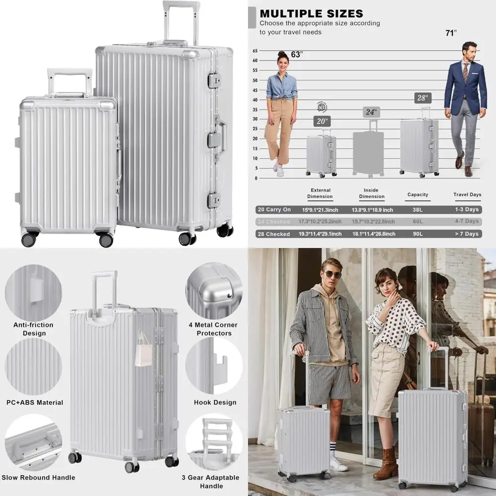 

Комплект багажа из 2 предметов в алюминиевой раме: чемодан для ручной клади и в клетку с твердым корпусом из АБС-пластика, замок tsa, без молнии (серебристый, 20/28)