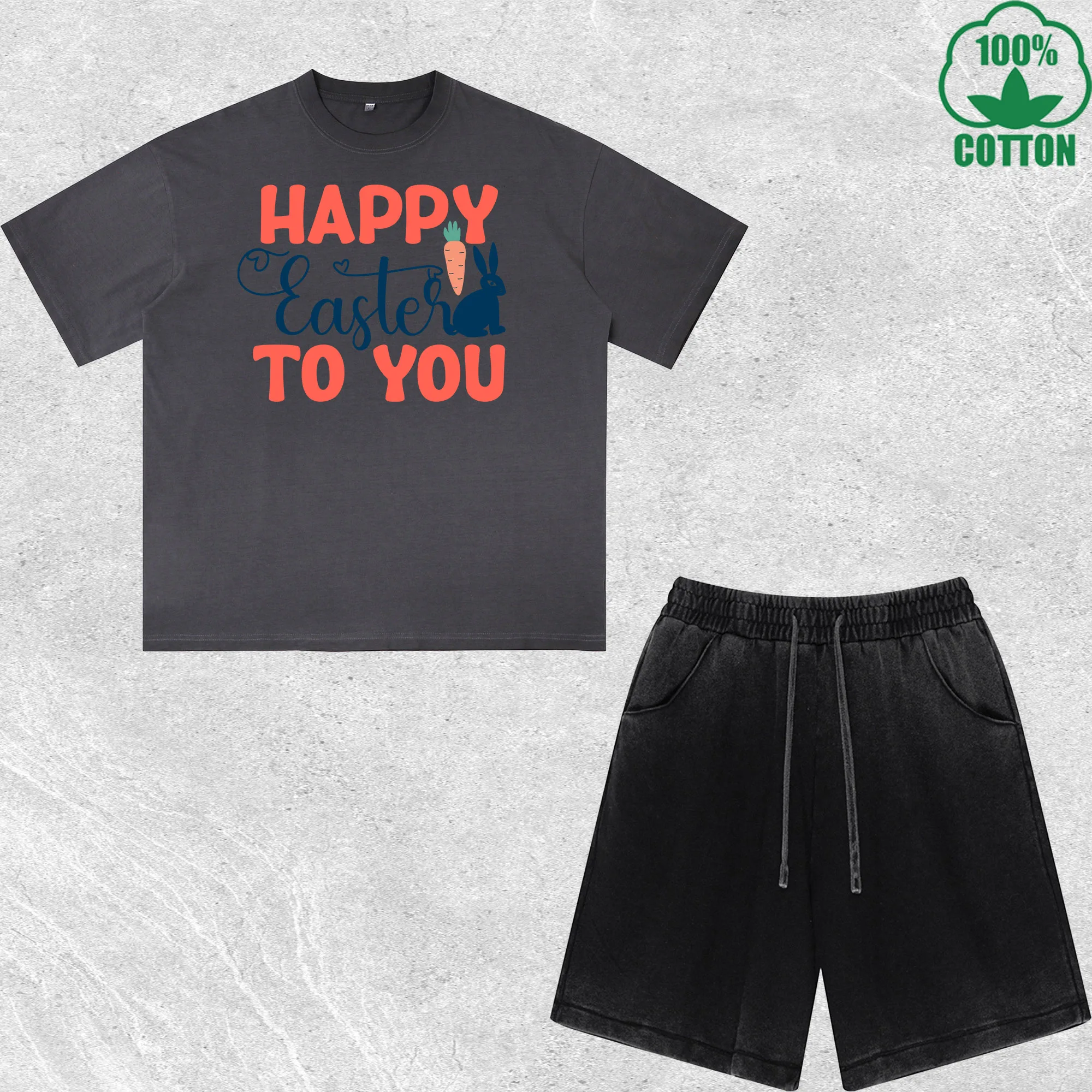 

Happy Easter to You Printed Dirty Wash T-Shirt Shorts Set Multicolor Combo Loose Trendy Fashionable 100%Cotton Short Value Pack